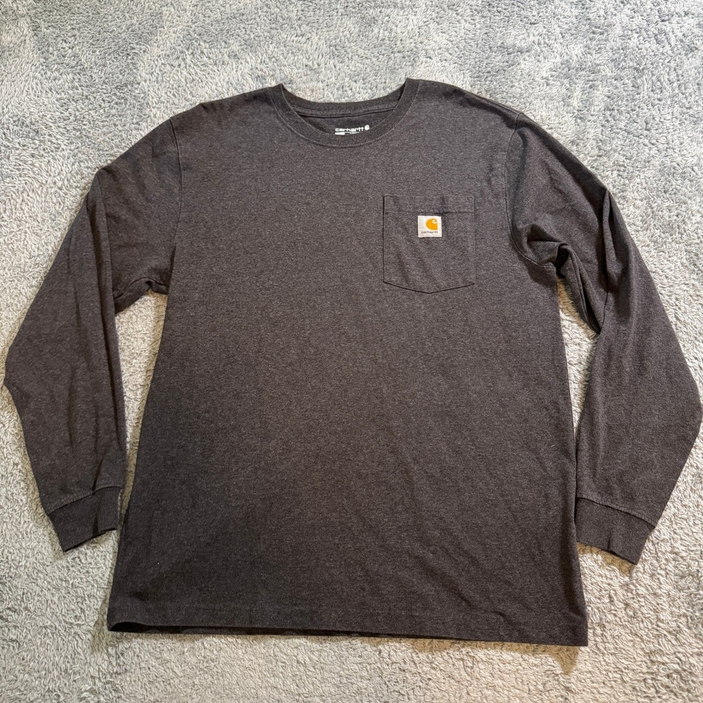Carhartt Long Sleeve Pocket T-Shirt Mens M Charcoal Gray Loose Fit Workwear Tee